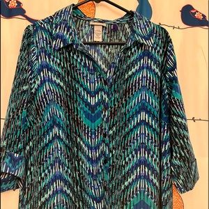 Turquoise/Blue Button down blouse - Catherines 1X W PETITE
